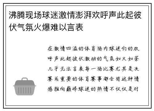 沸腾现场球迷激情澎湃欢呼声此起彼伏气氛火爆难以言表